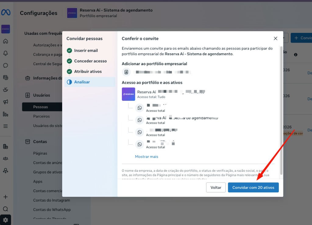 Tela Conferir o convite com o botão para enviar o convite