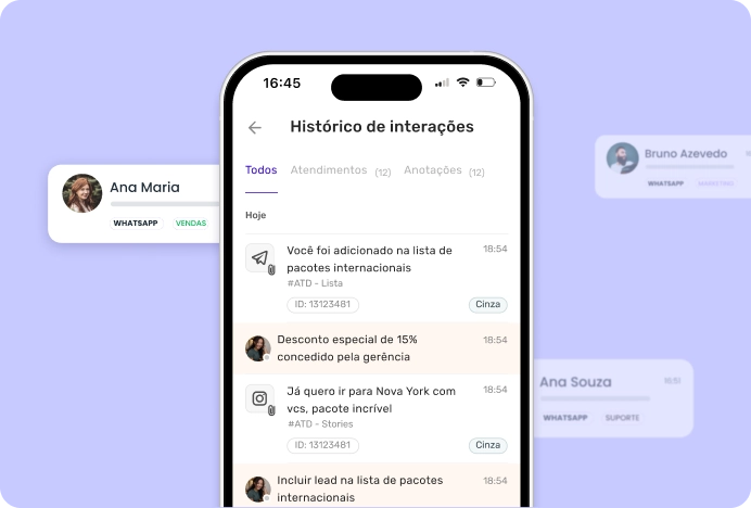 Histórico do cliente da arena no atendimento